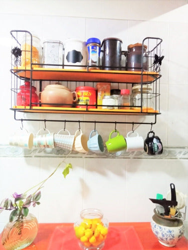 Industrial Hanging Shelf with 2 Shelves and Hooks 1