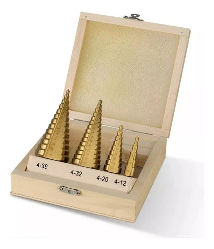 Lüsqtoff Step Drill Set 4 Mechas Escalonadas 4-12 4-20 4-32 4-39 Titanio 0