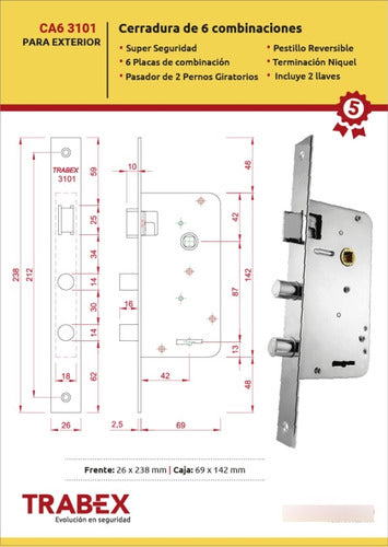 Trabex 3101 Lock with 6 Combinations 1