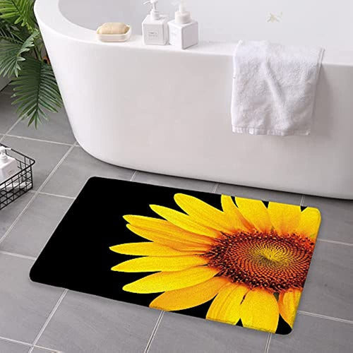 Alfombra De Baño Con Diseño De Girasol, Color Negro Y Amaril 1