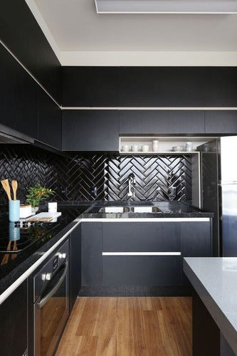 Portinari Subway Tile Decora Black Glossy 8x25 0