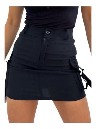 Mini Cargo Elasticized Bengaline Skirt with Straps 6