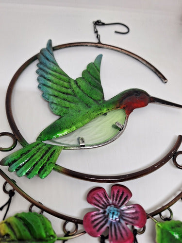 Móvil Colibrí Con Hojitas De Colores. Metal Y Vidrio. 4