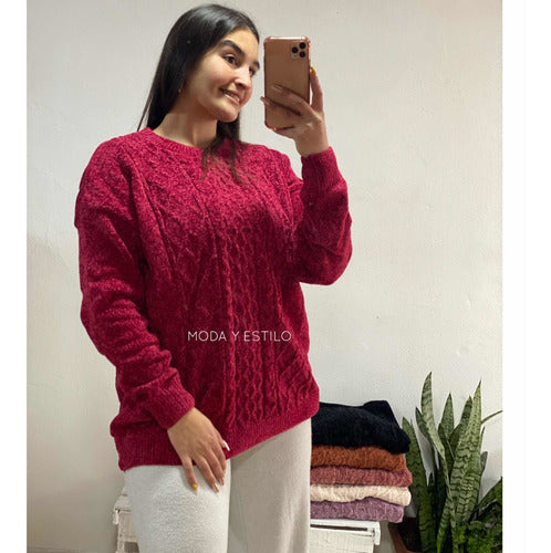 MODA Y ESTILO Chenille Crew Neck Sweater 3