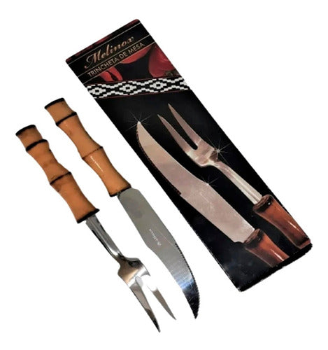 Melinox Set Asado Cuchillo Y Tenedor Acero Inoxidable Mango Caña 4