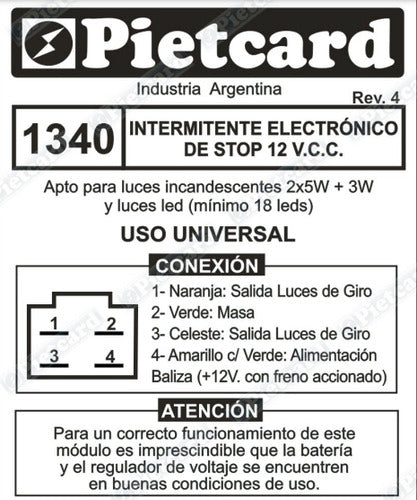 Intermitente De Stop Universal 12 V.c.c. Pietcard 1340 4