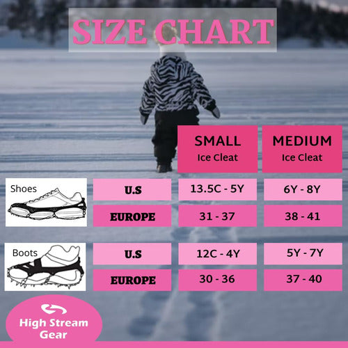 High Stream Gear Kids Ice Cleats - Snow Crampons For Shoes With 14 Stainless Steel Spikes, Anti Slip Traction Grips, Pink 1