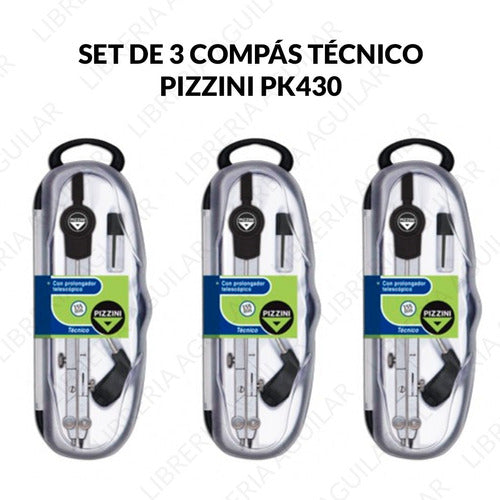 3 Compas Pizzini Pk430 Dibujo Tecnico Quiebre Minas Estuche 1