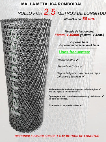 Weldedmesh Malla Romboidal Metál Desplegado 18x40mm 80cm X 2,5mts 2mm 3