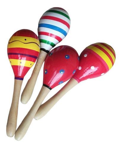 Wooden Baby Maraca Rattle Stimulation Color 19cm 2