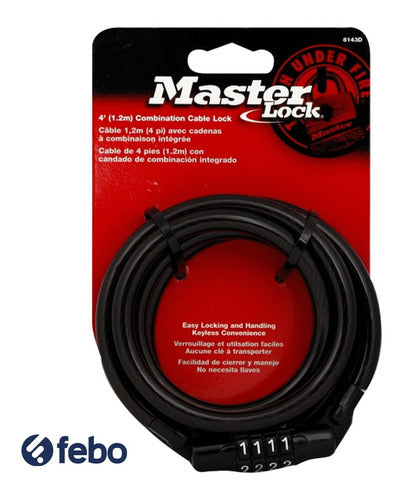 Master Lock Cable Lock for Bicycle with Combination 1.2m Febo 1