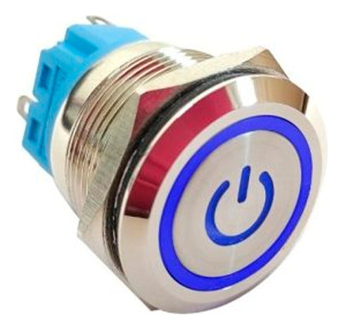 Pulsador Con Logo Boton Led Azul 22mm Sin Retencion + Cable 1