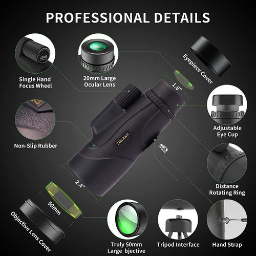 Zukakii Monocular Telescope 12x50 | BAK4 Prism Lens / Black 3