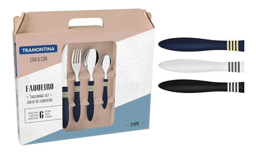 24-Piece Cor & Cor Tramontina Stainless Steel Cutlery Set Various Colors 10