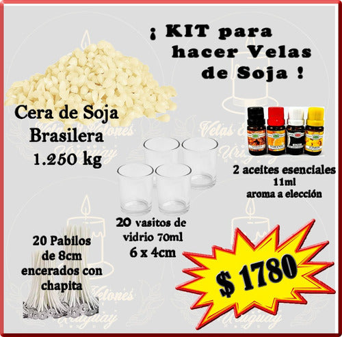 Kit Hacer Velas Cera D Soja 20 Vasitos 20 Pabilos 2 Aceites 0