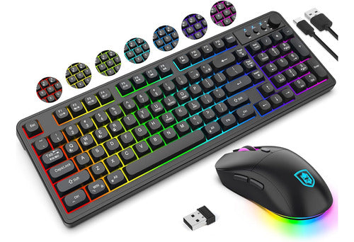 KOLMAX Teclado Mouse Combo Inalámbrico Videojuegos Gamer Iluminados 0