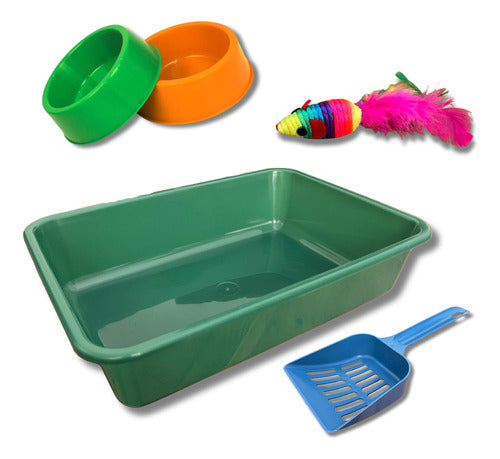 Cat Sanitary Kit Tray + Scoop + 2 Bowls + Toy 2