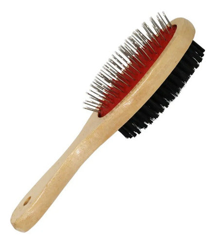 Double Brush for Dog Cat Wood Protected Tips 23cm 0