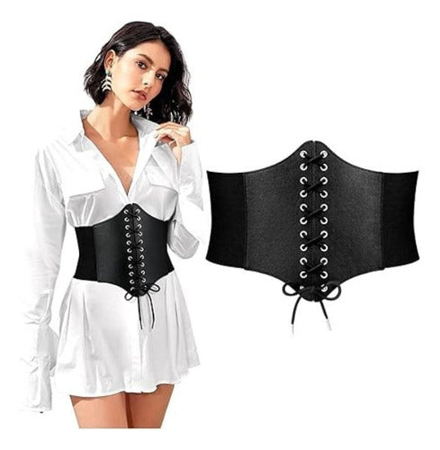 11 ONLINE Corset Cinturon Cuero Ecologico PU Y Elástico Con Cordón 0