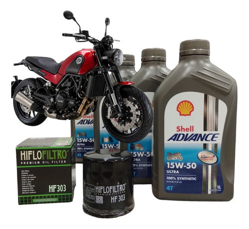 Shell-Hiflo Benelli Leoncino 500 Oil Change Kit + Synthetic Shell + Hiflo Filter 0