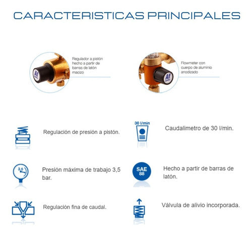 Argenflow Mini CO2 Piston Regulator with Flowmeter 1