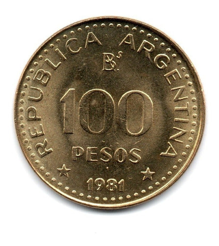 Moneda Argentina 100 Pesos Ley 1981 Hombro Recto Aunc 0