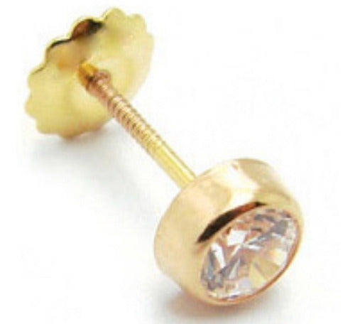 Pair of 18k Gold Stud Earrings with 4mm Zirconia Stones and Screw Backs - Warranty Included 1