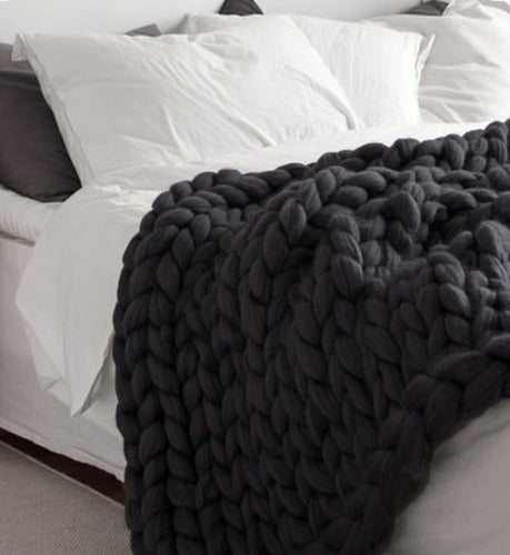 XXL Nordic Wool Blanket 1.60 x 0.40 Queen Bed Runner Black Color 18
