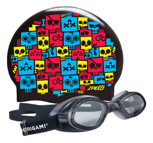 Origami Kids Swimming Kit: Goggles and Speed Printed Cap 60