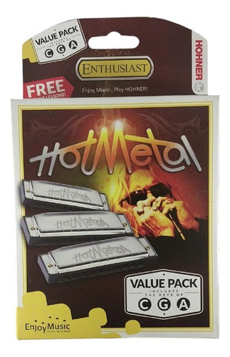 Hohner Hot Metal Harmonicas C, G, A Pack of 3 0