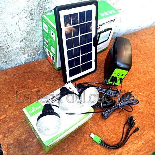 Kit Luz Led Panel Solar, 3 Bombillas, Power Bank, Camping 1