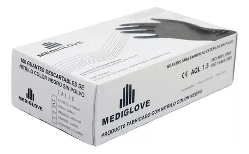 Mediglove Black Nitrile Gloves. Reinforced. 3 Boxes 8