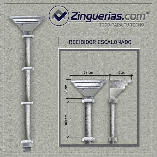 ZINGUERIAS Combo Kit Bajada Techo Desague Pluvial 5 Mts Galv Escalonado 2