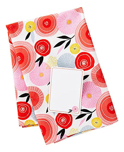 Hallmark Reusable Fabric Gift Wrap (1 Sheet: 26" x 26" Modern Floral in Pink and Orange) 3