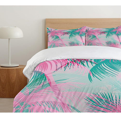 Ambesonne Palm Leaf Duvet Cover Set, Beach Party Theme Vibra 4