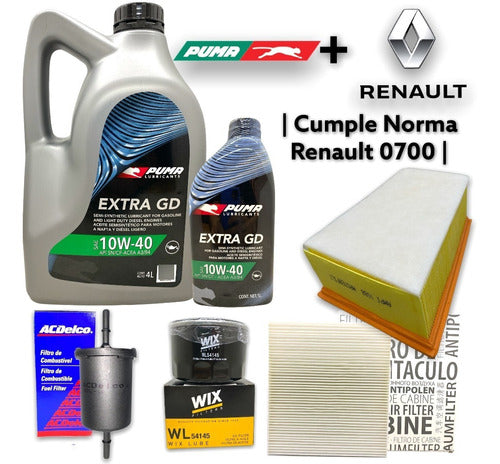 Renault Kit 4 Filters + 5L Oil 10W40 Duster Oroch 1.6 2.0 0