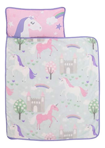 Everything Kids Unicorn Pink/Aqua Nap Mat with Pillow and Blanket 1