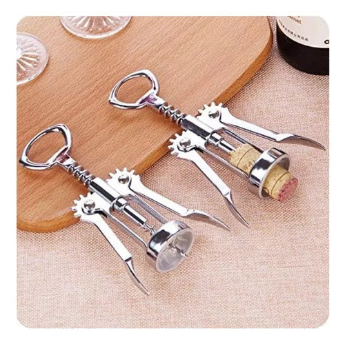 Manual Double Wing Wine Corkscrew Opener Stainless Steel 7