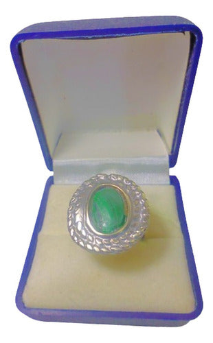 Alta Magia Adjustable Alpaca Ring with Malachite #4 0