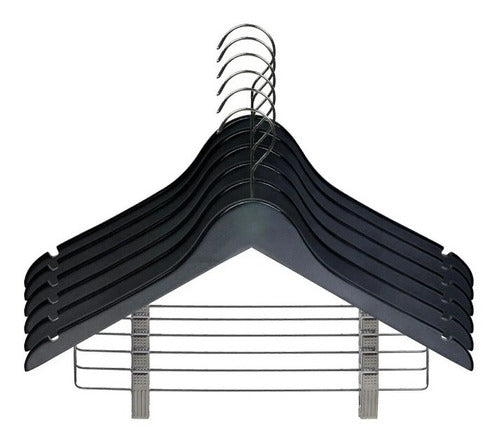 Pack of 10 Wooden Hangers with Chrome Clips - High-Quality 44.5cm #327505 1