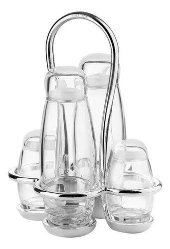 Guzzini Set Alcuza X5 Glass Oil Vinegar Salt Pepper Dispensers 0