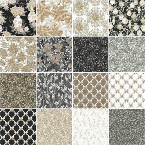 Robert Kaufman Holiday Flourish Fabric, 16 Fat Quarters, Taupe 1