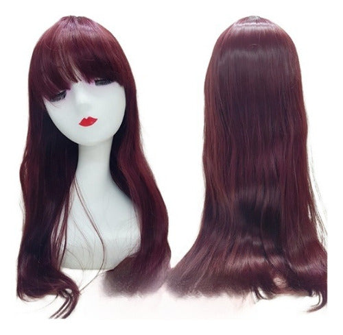 Long Burgundy Kanekalon Wigs Natural-Looking Oncology Straight Hairpiece 0