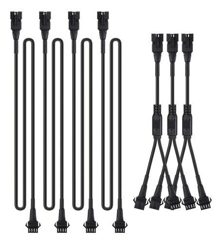 4 Cables Prolongadores Y 3 Divisores 2 Vías Para Leds Rgb 0