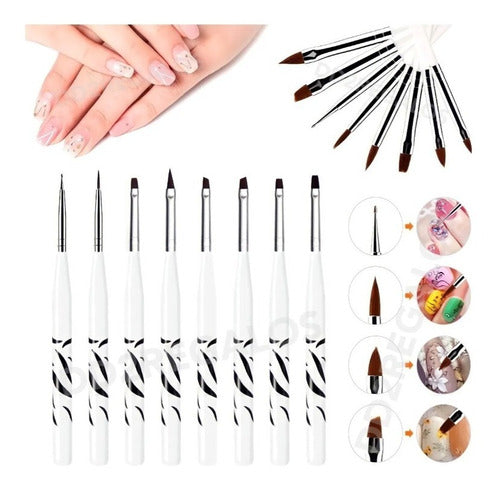 Set of 8 Brushes for Nail Art Sculpted Nail Decoration Deco 1