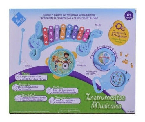 El Duende Azul Musical Set Xylophone Tambourine and Rattle Mt3 7442 Ttm 7