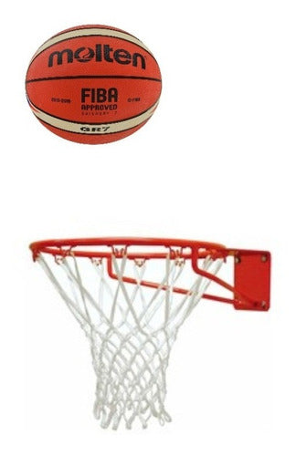 Combo Aro De Basquet Hierro Macizo + Red + Pelota Molten Gr7 0