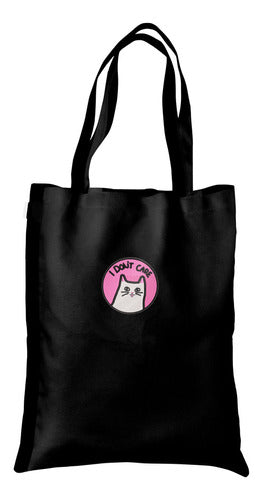 Handcrafted Tote Bag with Embroidered Kitten - I Don't Care 0