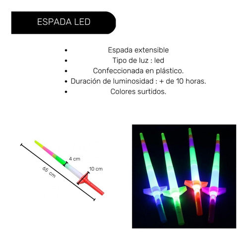 Genérica Espada Led Extensible Luminosa X 5 Unid Cotillon Luminoso 3