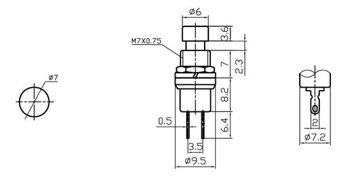 ELUMILED 2 Normal Open Push Buttons 7mm 1A 250V Red 1